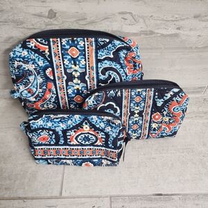 Vera Bradley Blue and Orange Cosmetic Bags Set